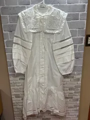 【F9-64】◇ SNIDEL フリーサイズ　パンチングレースワンピース　ビックカラー　2way　キャミソール付き　白色