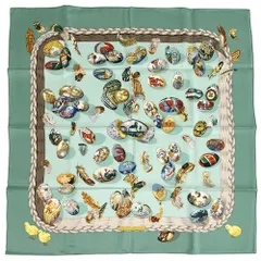 エルメス HERMES スカーフ カレ90 Couvee d'Hermes エルメスの卵 レディース ブランド シルク グリーン マルチカラー グリーン系 鳥 雛 ヒナ ひよこ 動物 アニマル 馬 ホース 馬車 イースター エッグ 【中古】