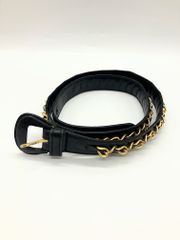 【ITIXU9S38FTY】CHANEL シャネル ヴィンテージ ナロー チェーン 75/30 ブラック ゴールド ベルト 95.7g 約83㎝