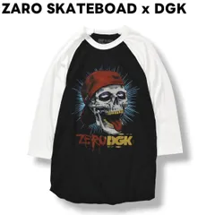 【美品】 【入手困難】 ZARO SKATEBOAD x DGK Fresh Til Death スカルヘッドプリント 7分袖 ベースボール ラグラン Tシャツ スケーター S ブラック x ホワイト メンズのサムネイル