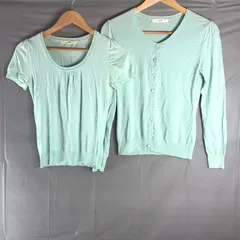 エフデ ef-de アンサンブル ニット カットソー カーディガン リブ ボタン ミントグリーン 9サイズ 2025091400155