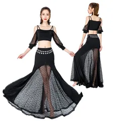 ベリーダンス衣装  ダンスウェア レディース 社交ダンス ダンス服 セット 衣装 練習服 練習着 モダン モダンスカート 社交ダンス衣装 ロング丈 フレア ステージ衣装 舞台服  社交ダンスドレス  honghua01 