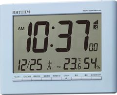 ブルー リズム(RHYTHM) 置き時計 ブルー 14.5x19.5x3.8cm 電波時計 目覚まし時計 温度計 湿度計 カレンダー アラーム 8RZ203SR04