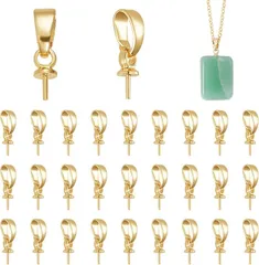 PH PandaHall ヒートン 挿入ヒートン バチカン付き ネックレス ペンダント 30個セット 留め具 接続金具 アクセサリートップ ビーズキャップ レジンアクセサリー 18Kゴールドメッキ アクセサリーパーツ チャーム取付カバー( 金色)