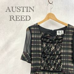 AUSTIN REED オースチンリード 1523-11110 チェック柄 半袖 ワンピース ギャザー ひざ丈 ブラック 40 レディース