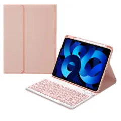 新品 iPadAir5 iPadAir4 キーボード ケース Apple Pencil 充電側収納 球状くぼみ 入力しやすい キーボード付き カバー 分離式 マグネット Bluetooth キーボード カラーキーボード (iPadAir4/Air5 ピンク)