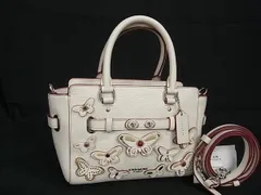 ■新品同様■ COACH コーチ F59810 バタフライアップリケ レザー 2WAY ハンドバッグ ショルダー 斜め掛け アイボリー系 AT5001 