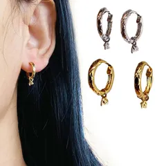 16 上品 天然 トパーズ フープピアス ワンタッチ 中折 ピアス シンプル