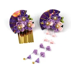 【新着商品】花飾り クリップ 可愛い ヘッドドレス 浴衣 和装アクセサリー 着物 和装 子供 和服 レディース 振袖 成人式 丈夫 扇子 七五三 梅 金色 結婚式 髪飾り パーティー 髪飾り 花 卒業式 ヘアクリップ 入学式 2本セット つまみ細工 専用ケース