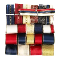 【新着商品】リボン ネイビー × レッド いろいろ 詰合せ 髪 手芸 セット 手芸 DIY 包装