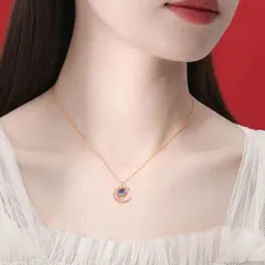 三日月と青い星　月　スターネックレス　ゴールド　プチプラアクセ　ゴールドネックレス　レディースネックレス
