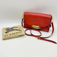 ●BURBERRY バーバリー ショルダーバッグ ノバチェック レッド 赤 キャンバス レザー ゴールド金具 【中古】ABランク　2_216