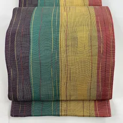 【美品】 袋帯 秀品 縞 金銀糸 緑 全通 正絹 【中古】