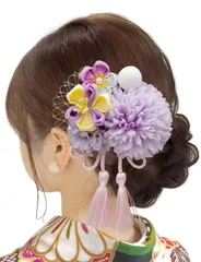 【JZOON】8色展開 浴衣 髪飾り つまみ細工 髪飾 成人式 袴 卒業式 和服 和装 着物 結婚式 ピンポンママ 紐 網飾り 花火大会 お祭り 手作り 赤 白 青 B6001