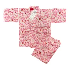 M-09＊ 【👸今だけ限定プレゼント付き👸】美品　キッズ　甚平　110㎝　お祭り　子供　女の子　ピンク　じんべい  部屋着 ルームウエア 作業着 パジャマ　シュシュ　先着　非売品　ディズニー　プリンセス　ヘア　ゴム　ハート　ジュエリー　2個　ギフト　贈り物