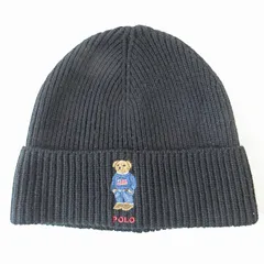 ポロ ラルフローレン POLO RALPH LAUREN 美品 ニットキャップ ニット帽 ビーニー ポロベアー クマ刺繍 黒 ブラック 0604