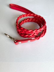 本革三つ編みリード（赤）小型犬用