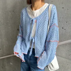 HELLO. SANFRAN CISCO ハローサンフランシスコ メッシュリボンカーディガン コットン100% 3WAY仕様 ワンサイズ 水色系 トップス ニット 長袖 レディース 春 ゴーゴー古着マルイ草加店952