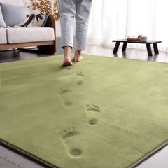 【人気商品】撥水加工 抗菌 ふわっと手触り 防ダニ ホットカーペット対応 床暖房 フランネル 滑り止め付 洗える じゅうたん 防音 厚手15mm 130x185cm グリーン 1.5畳 ラグマット 低反発 AICOMRI カーペット ラグ