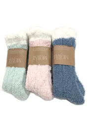 [ネクストグランツ] もこもこ 靴下 ルーム ソックス レディース 無地 人気 可愛い あったかい 毛糸 ふわもこ 厚い 冷え性 保温 着圧 厚手 ゆったり あったか パステル ボーダー 秋 冬 バレンタイン 卒業 (A [A　3足組] [Free Size]