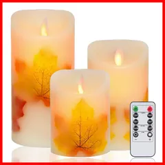 【特売】AnnTec LEDキャンドルライト ロウソク 秋の紅葉 本物の炎のようにゆらめく3点セット 暖色光 火を使わない ゆらゆら揺れる 安全 省エネ 専用リモコン付き 明るさ調整 電池式 LEDライトキャンドル