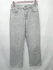 ◇ Θ ZARA ザラ ボタンフライ　ワイド ジーンズ デニム パンツ EUR38　USA6 グレー レディース P  【1410160010716】