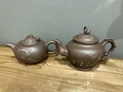 ♥中国　朱泥　急須　骨董　古玩 緑屋xt□ 中国古玩 朱泥 急須 柿扁壷 国芳 銘 中国宜興 柴