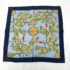 新品同様 HERMES エルメス スカーフ シルク TOURNE SOLS ひまわり ネイビー