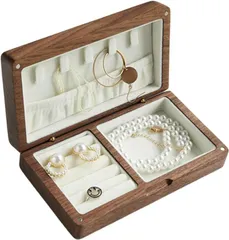 Asdays ジュエリーボックス 木製 アクセサリーケース 北欧 収納ボックス ウォールナット(ホワイト,  ‎16.5 x 9.5 x 4.5 cm)