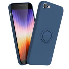 【在庫処分】第2 SE いpほね 世代 スマホケース 第3世代 耐衝撃 リング リング付き シリコーン TPU ケース 対応 車載ホルダー 8 7 ストラップホール付き SE3 メッキ SE2 iphone ブルー MiaoKeDa