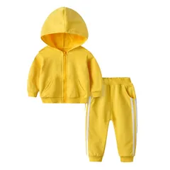 [Kai La Nalu] キッズ ジャージ 上下 ジュニア ライン入り パーカー スウェット パンツ 子供 服 男の子 女の子 トレーニング ウェア スポーツ 上下セット 子供服 トレーニングウェア セットアップ 1 [イエロー] [120 Regular]