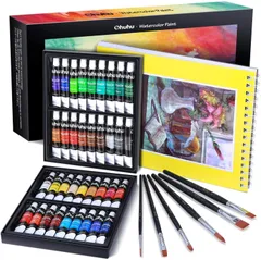 【特価】Ohuhu 水彩絵の具セット 36色 6本水彩筆 絵の具 絵具 水彩画セット画材 絵画 透明水彩 白 男の子 女の子 大人 初心者 藍色 12mlのサムネイル