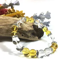 水晶&シトリン　パワーストーン ブレスレット 天然石ブレスレット (シルバー) 8mm　 　レディース  ●