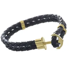 ブレスレット メンズ 18金 ゴールド K18 18K アンカー 錨 マリン 編み込み 2連 レザー ネイビー 20cm 日本製 長さ指定作成可能 男性用 地金【人気アイテム】【アクセサリーマート/メルカリShops店】