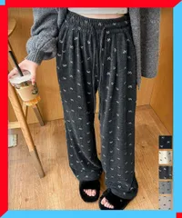 新品 ワイドパンツ レディース 薄手 スウェットパンツ ストレートパンツ 春 夏 秋 体型カバーボトムス 大人可愛い 柄パンツ 韓国風 【送料無料】