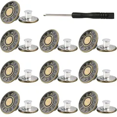 【迅速発送】ジーンズボタン ウエスト 調整 17 mm 10個セット 簡単取付け ネジ式 DIY ジーパン直し 手作り 手芸/家庭/裁縫用 専用ドライバー付き (銅色)