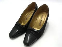 YVESSAINTLAURENT イヴサンローラン スエード×レザー ヒール パンプス 表記サイズ 34 1/2(約21.5cm) 靴 シューズ ブラック系 DI5345