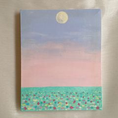 優しい空✴︎絵画　アクリル画　月　空　夕焼け　朝焼け　風景　綺麗　可愛い　パステルカラー　淡い　儚い　満月　インテリア