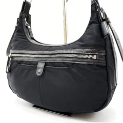 【良品】 agnes b. アニエスベー ワンショルダーバッグ トートバッグ バックル シルバー金具 ロゴ型押し ナイロン レザー 肩掛け 斜め掛け レディース ブラック 黒色