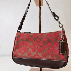 ✨Bランク　COACH　ハンドバッグ　ワンショルダー　アクセサリーポーチ　bag   シグネチャー　赤　レザー　6094　「99EL」