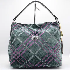 新品同様 シンクビー チェック柄 グリーン レディースハンドバッグ OWD 2000000 NSK