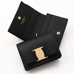 FERRAGAMO フェラガモ 二つ折り 財布 VARA ヴァラリボン コンパクト 2つ折り財布 カーフ レザー ブラック 22D515 725300 ミニ財布