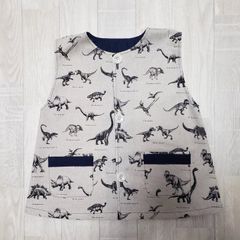 80〜120size 恐竜 前ボタン 袖なしスモック 前開き