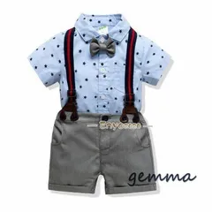 キッズスーツ 子供 男の子 夏 フォーマルスーツ 赤ちゃん 上下セット ベビー服 半袖シャツ 半ズボン タキシード 出産祝い 結婚式 誕生日 お