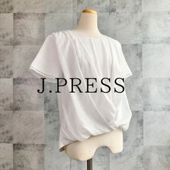 【匿名発送】ジェイ プレス　カットソー　L　ホワイト　白　半袖　ドレープ　シースルー　シアー　きれいめ　シンプル　オフィス