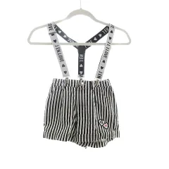 ジェニィラブ JENNI love ショートパンツ ショーパン サスペンダー コットン 薄手 ストライプ 130 白 黒 ホワイト ブラック ボトムス /PI