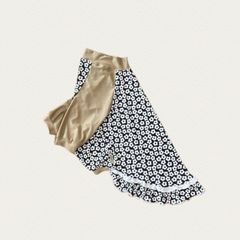 犬服　5L胴回85　ウォーターCOOL　フラワーBK×BR袖　七分袖　Wフリルワンピ風
