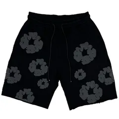 デニムティアーズ  フラワープリント  ハーフパンツ ブラック/グレー