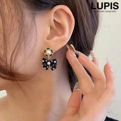 ピアス レディース リボン ドット柄 フェミニン ガーリー パール バレエコア かわいい 揺れる モノトーン 上品 華やか 韓国 韓国っぽ lupis ルピス 安い 激安 プチプラ v2680