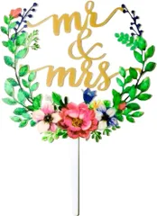 Agata ケーキトッパー Mr ＆ Mrs ピック リーフ 結婚式 ウエディング ブライダル デコレーション カラフル